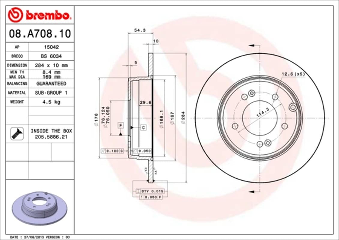 Brembo Disco Freno 08A70810