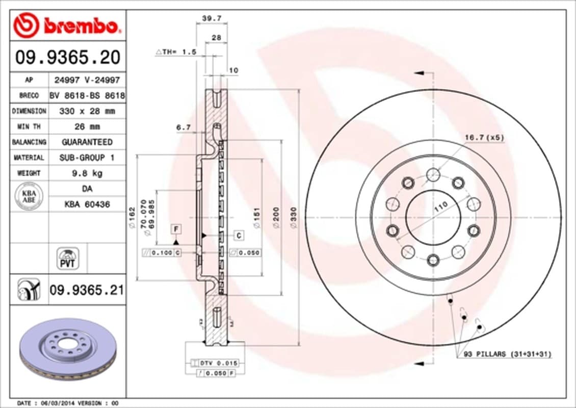 Brembo Disco Freno 09936521