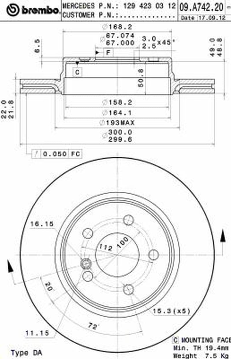 Brembo Disco Freno 09A74221