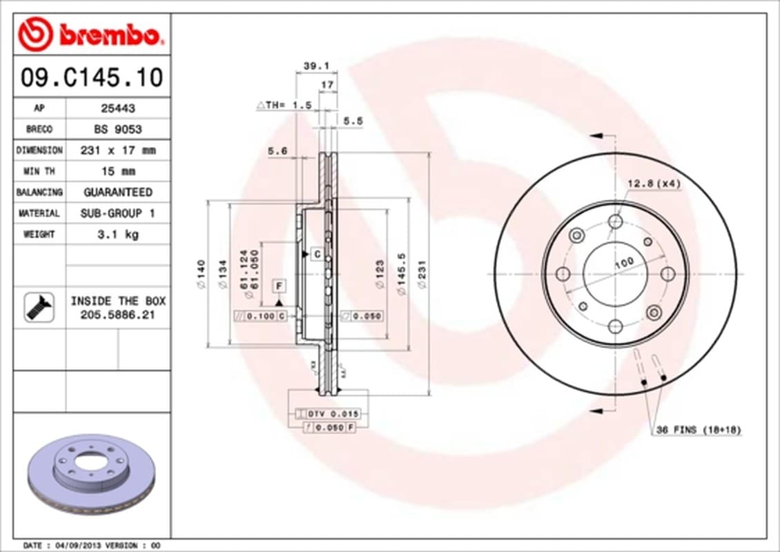 Brembo Disco Freno 09C14510
