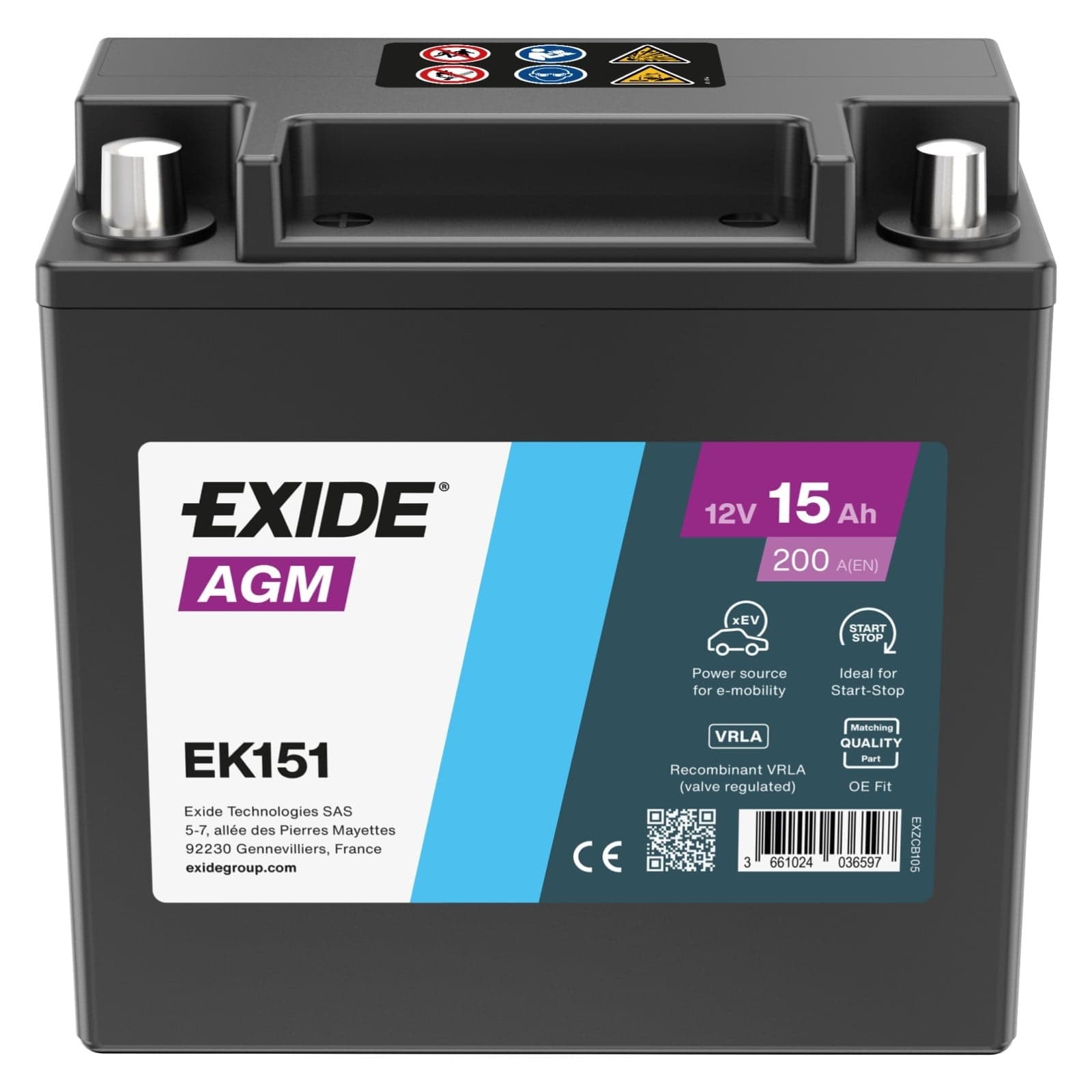 Batteria Exide EK151 AGM Ideale per Sistemi Start Stop