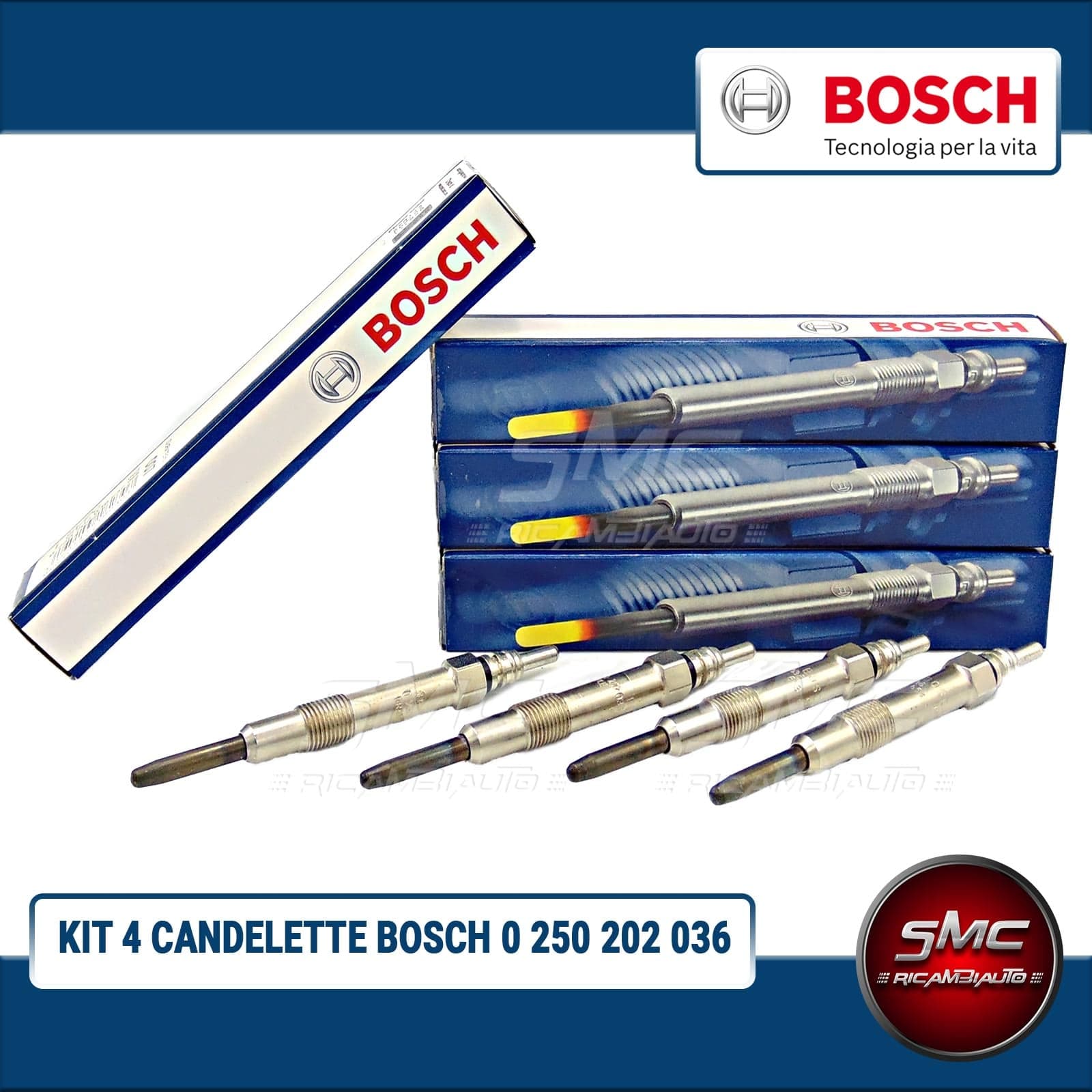 Kit Candelette Bosch 0250202036-4 Fiat , Lancia