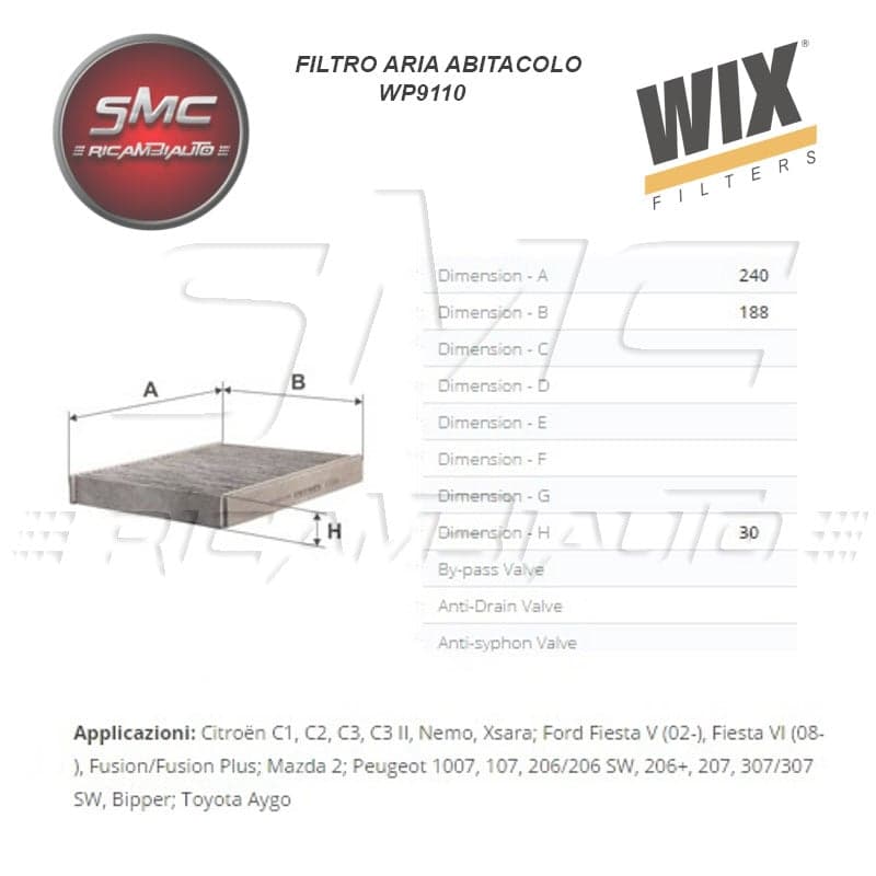 Filtro, Aria Abitacolo Wix Wp9110 Per Auto Ford