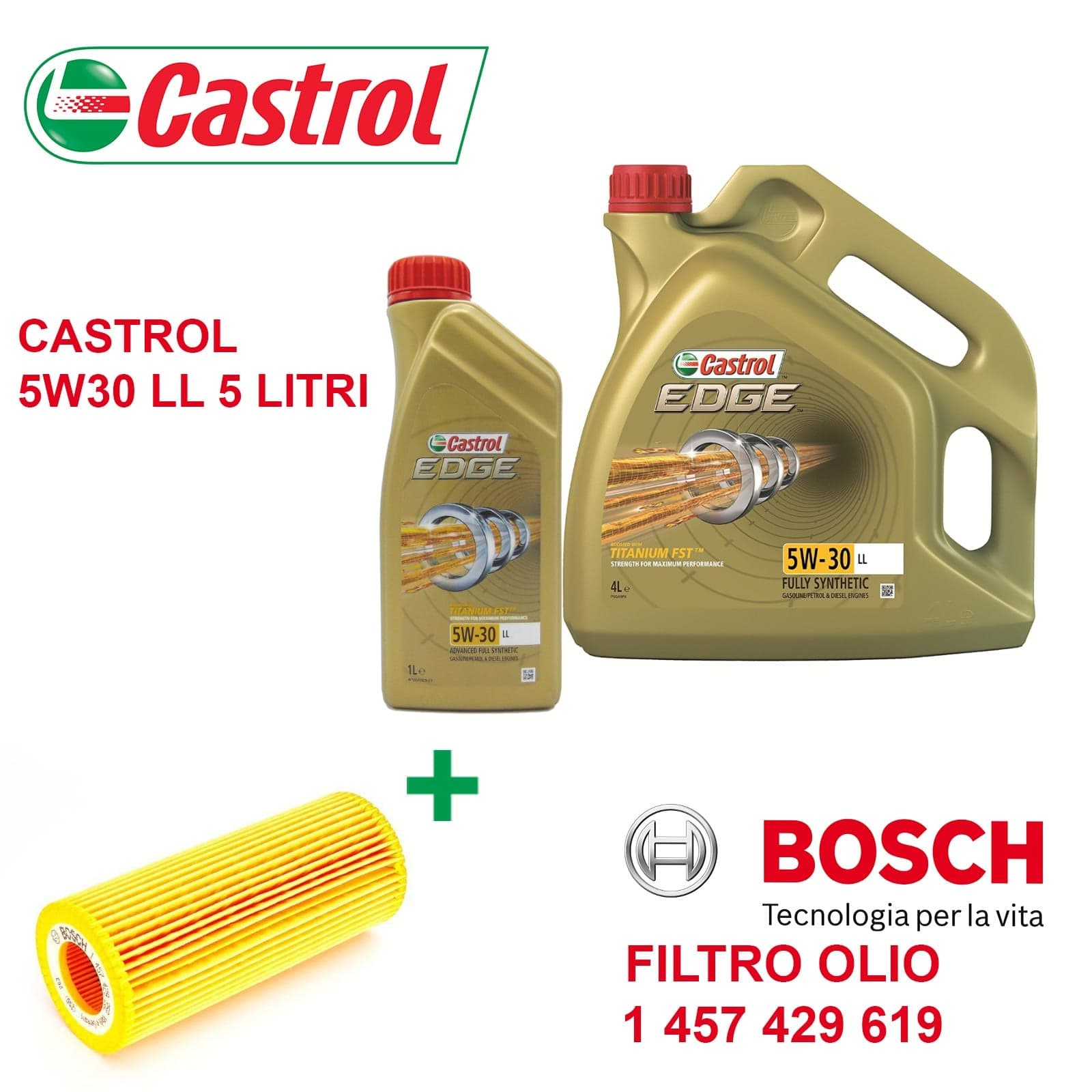 Filtro Olio Bosch 1457429619 e Castrol 5W30 5 Litri
