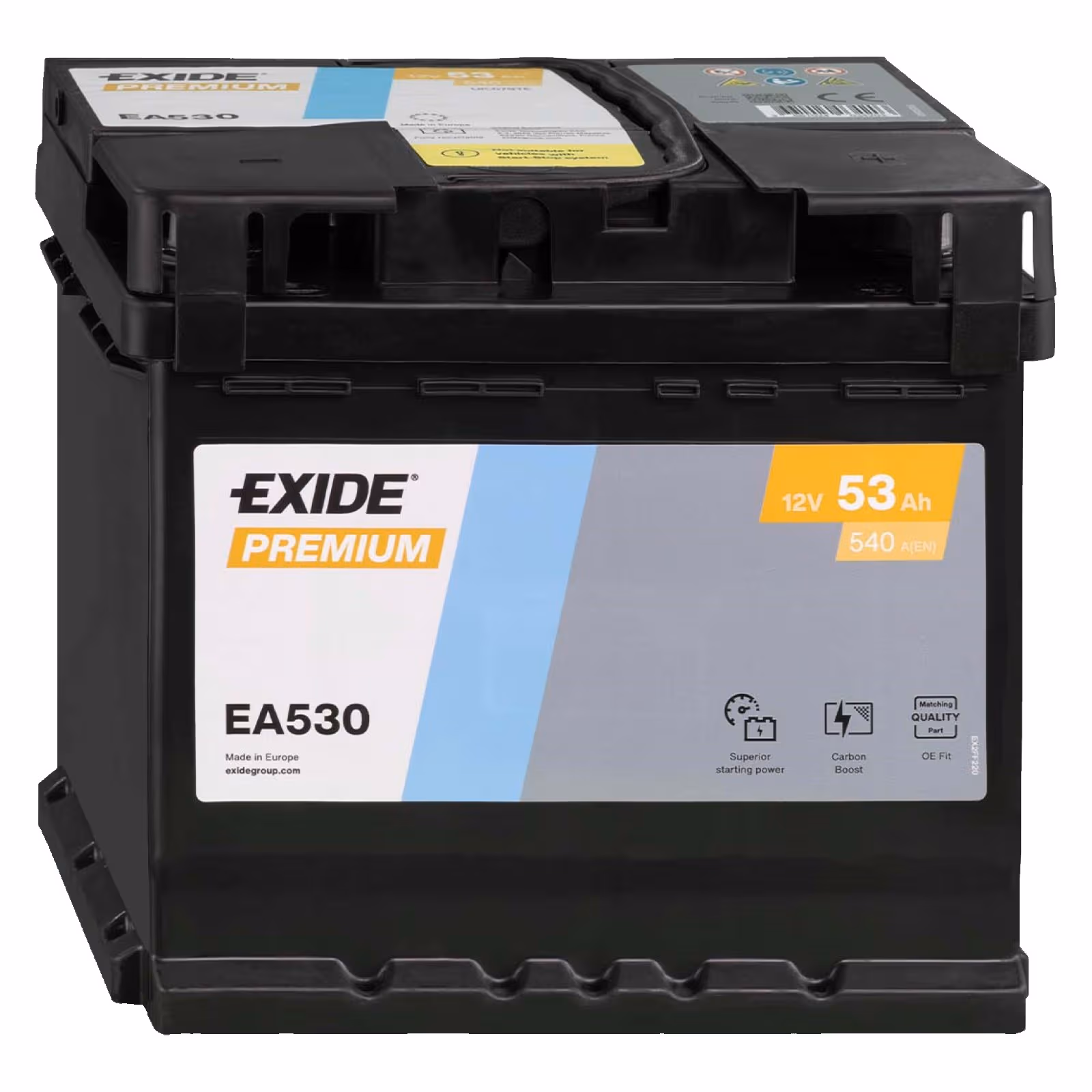 BATTERIA PER AUTO EXIDE 12V 53 AH POS DX 540A SPUNTO EA530 54Ah FIAMM 52Ah BOSCH VARTA