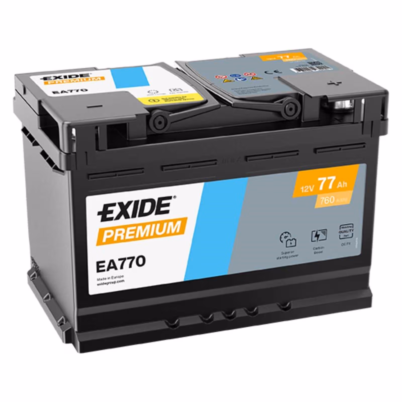 Batteria Auto Exide 77 Ah 760A 12V PREMIUM CARBON BOOST POSITIVO DX FIAMM 80AH BOSCH VARTA 74 AH