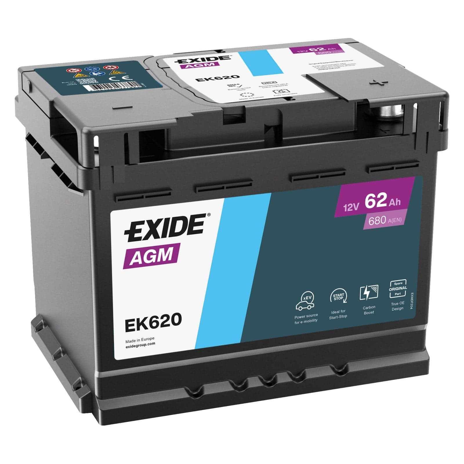 Batteria Auto Exide 62ah Agm Start-Stop 680A 12V = VARTA BOSCH FIAT FIAM 60AH AGM