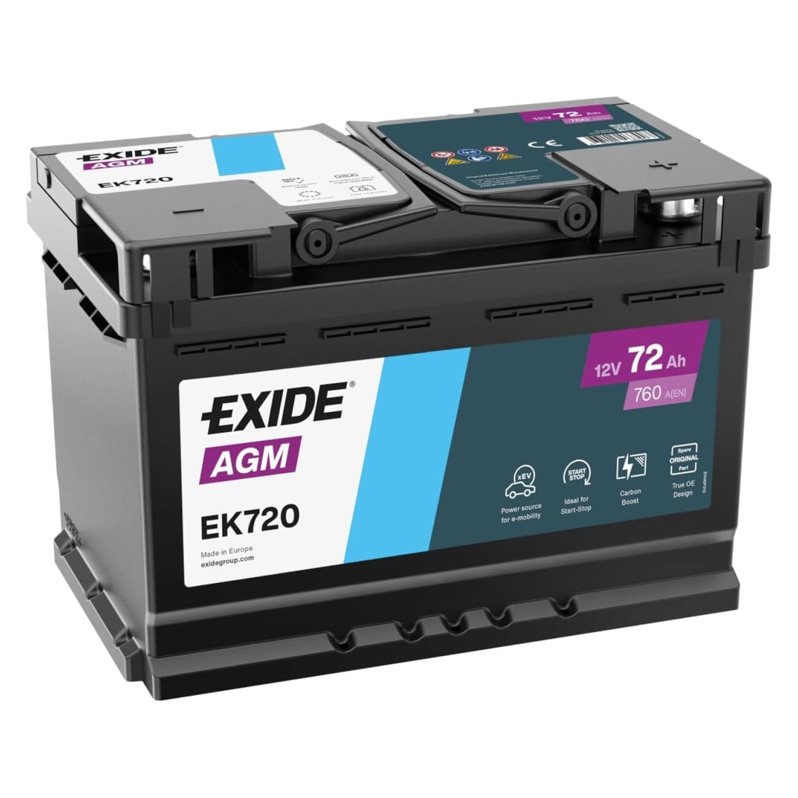 Batteria Auto Exide 72Ah 760A Agm 12v = Fiamm Varta Bosch 72AH AGM