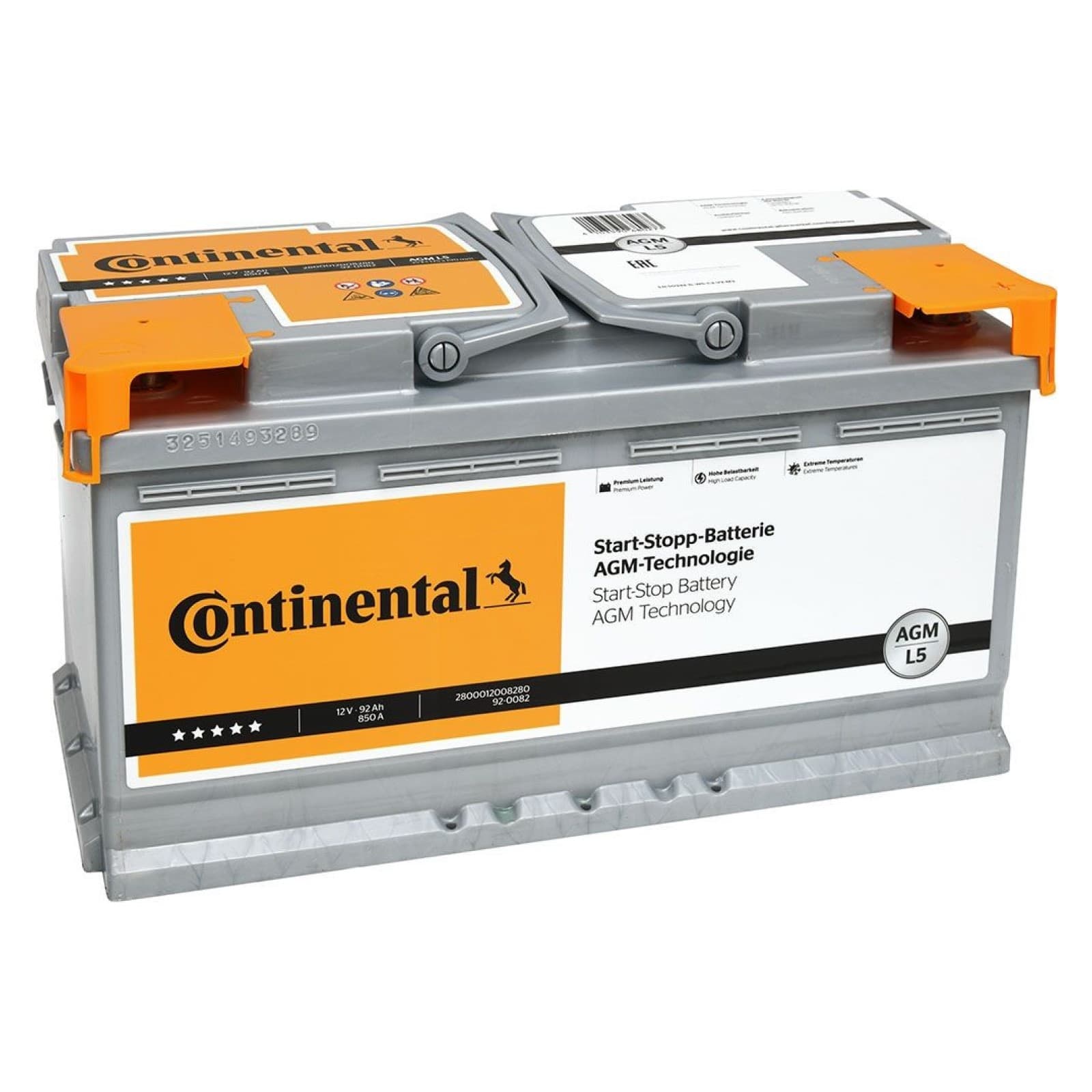 Batteria Auto Continental Start&Stop AGM 92Ah 850A positivo a destra = ek950 vr850 La95
