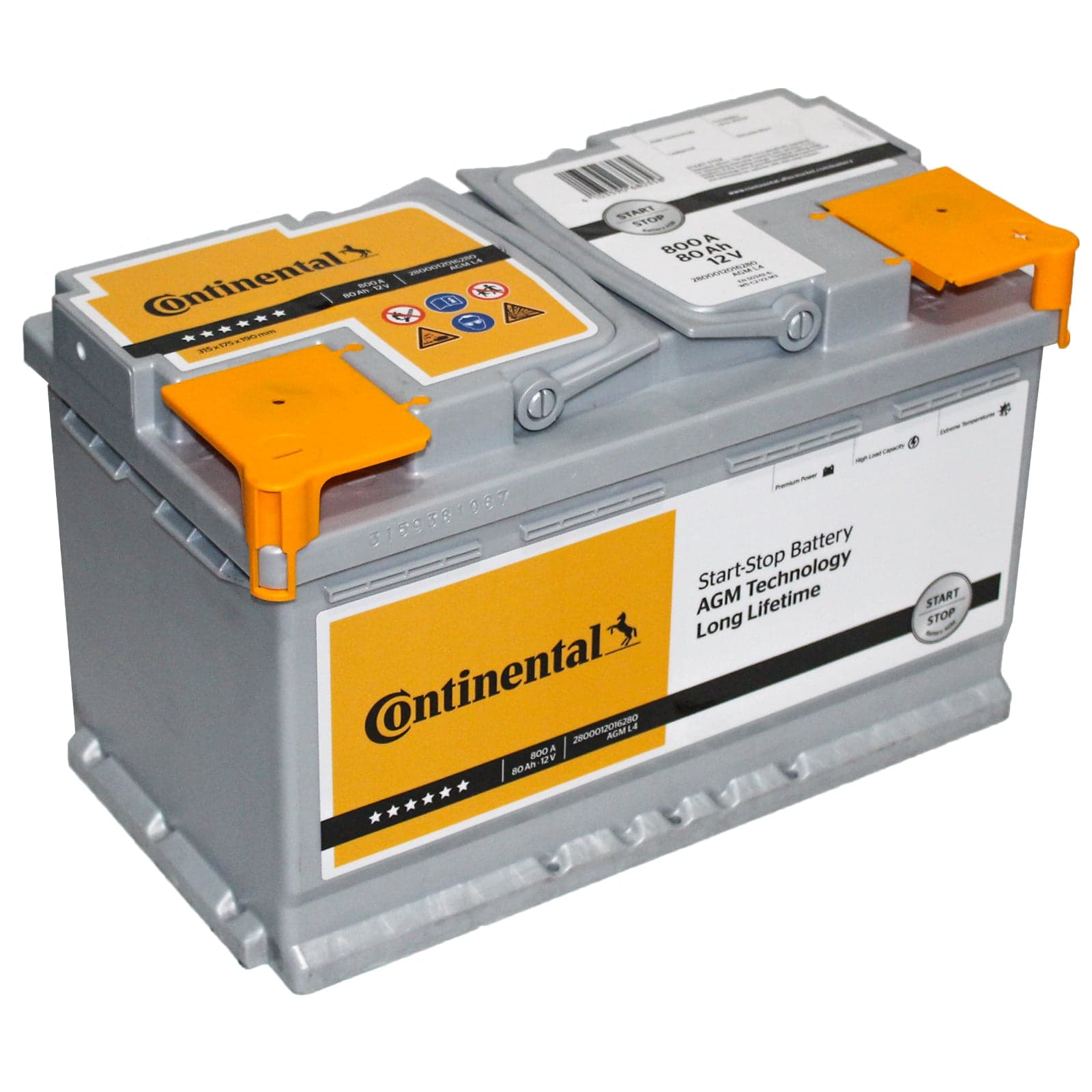 Batteria auto Continental Agm Start&Stop 80Ah 800A 12V = Fiamm VR800
