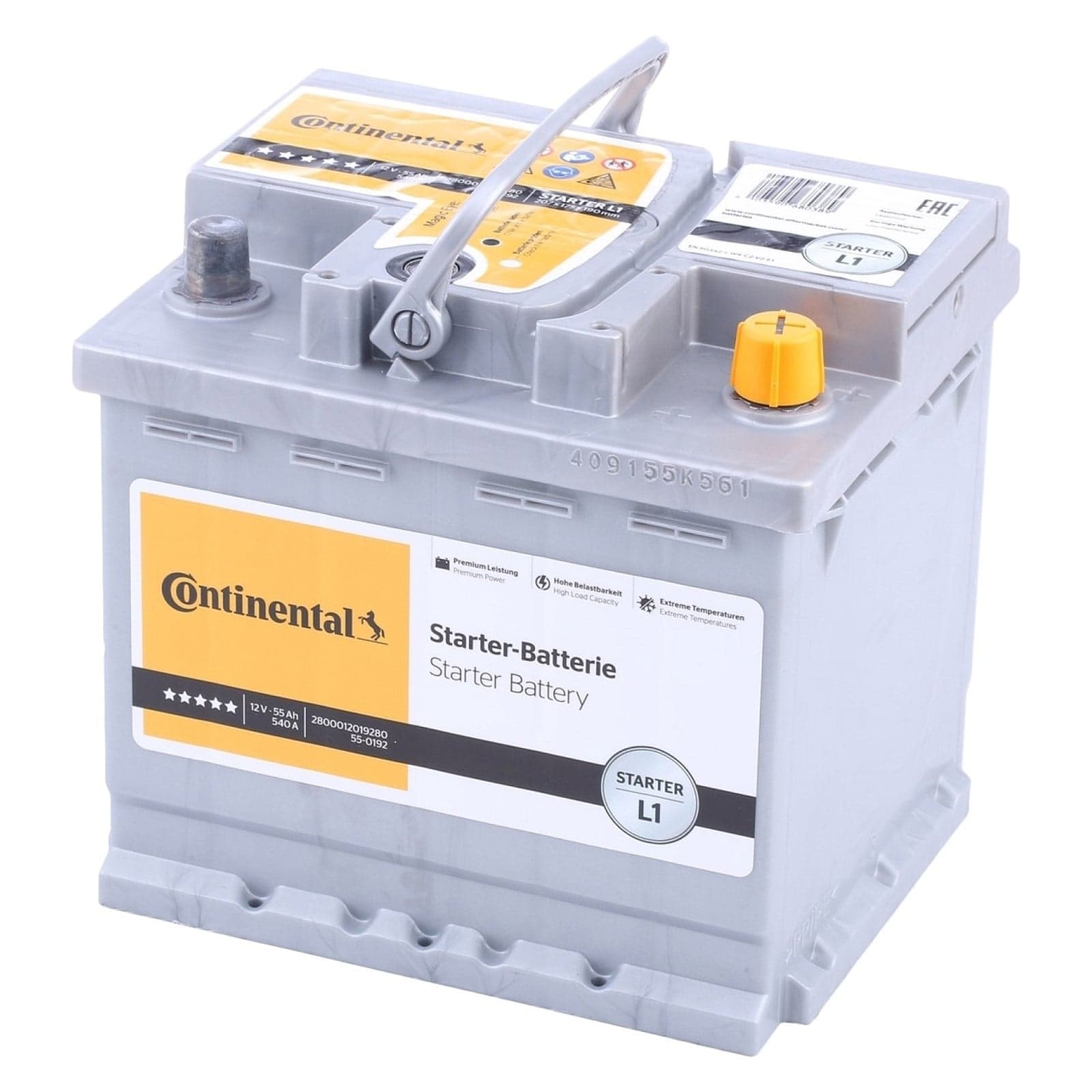 Batteria Continental L1 55Ah 12v 540A positivo a destra = Fiamm 54 Ah