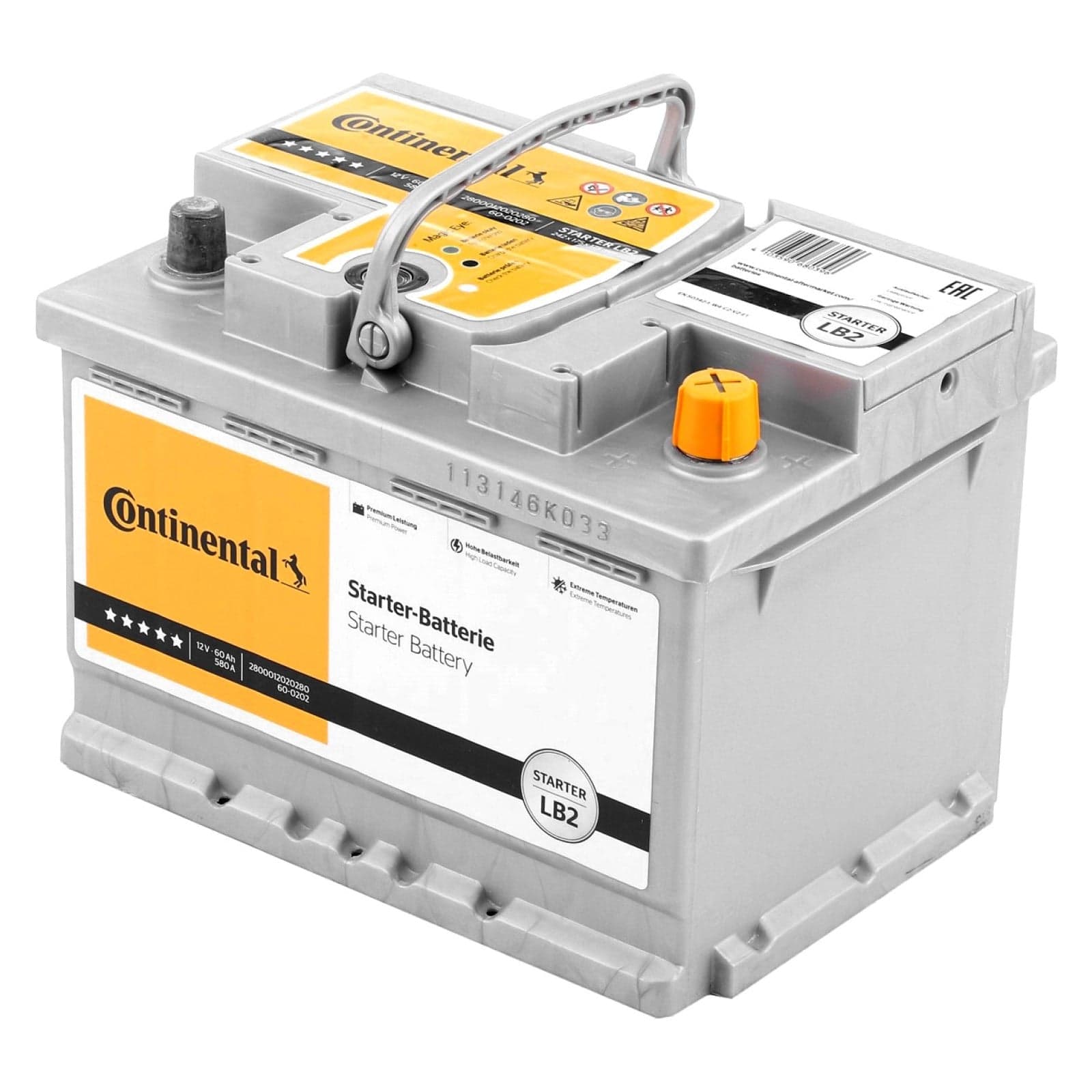 Batteria Continental L2B 60Ah 12v 580A positivo a destra = Fiamm 54 AH