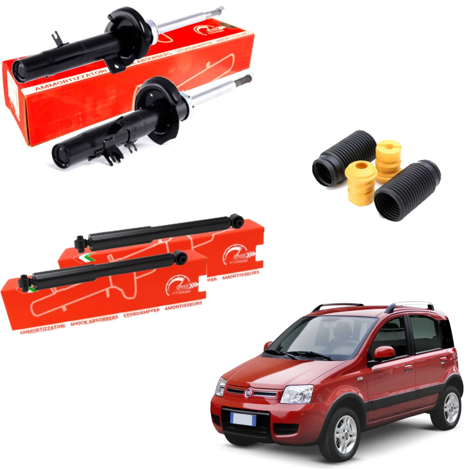 kit ammortizzatori Anteriori e Posteriori con Tamponi Kyb Fiat Panda 169 4x4