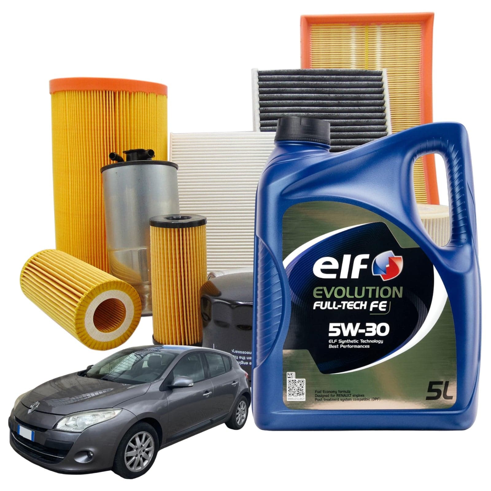 Kit Tagliando 5 litri olio motore Elf Evolution Fe 5w30 per Renault Megane III