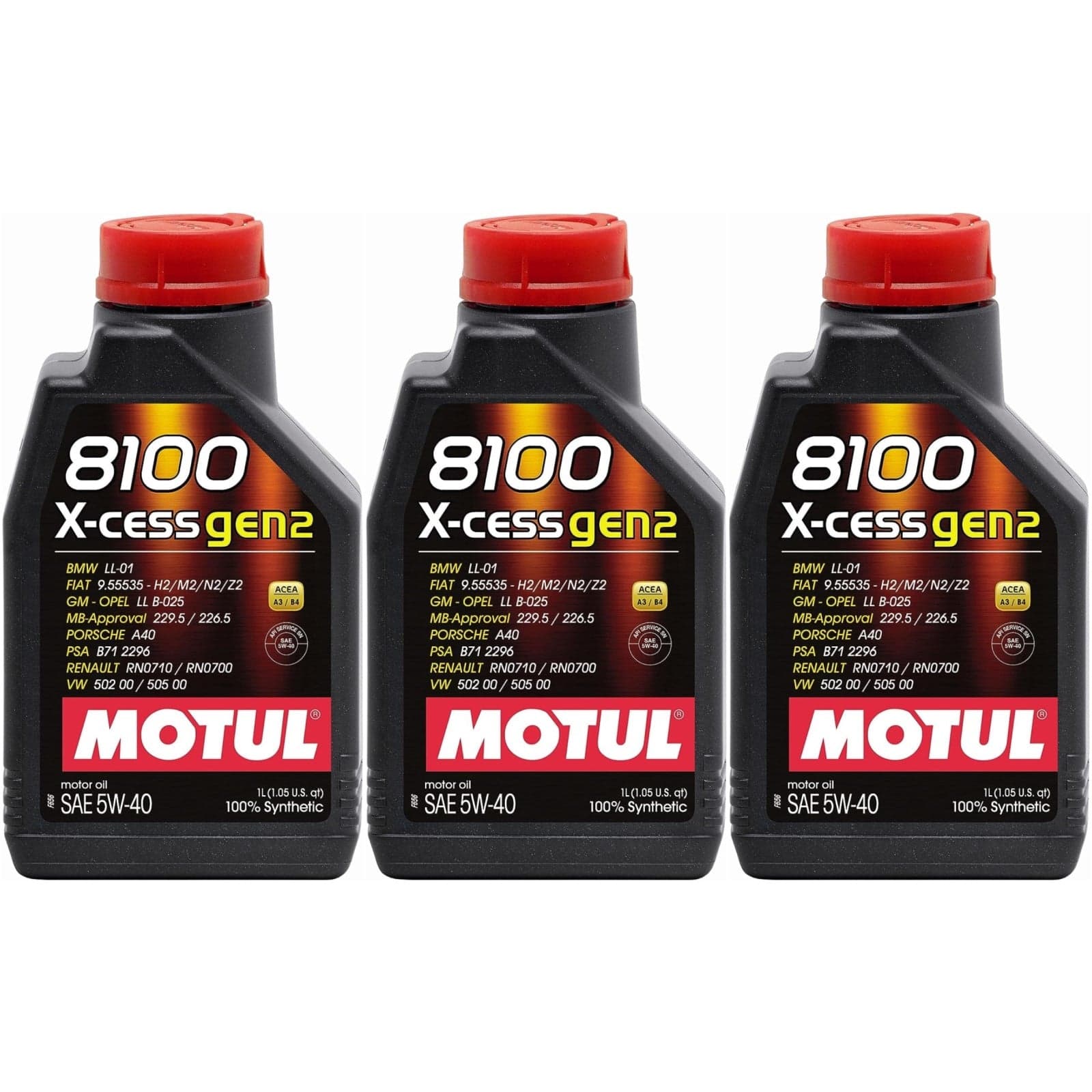 Massimizza le prestazioni del tuo veicolo con il set da 3 MOTUL 8100 X-CESS GEN2 5W-40. Olio sintetico ad alte prestazioni per motori benzina e diesel di ultima generazione.