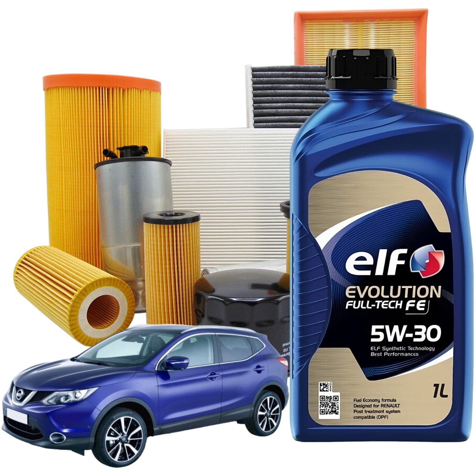 Kit Tagliando 5 litri olio Elf Evolution Full Tech Fe 5w30 per Nissan Qashqai II