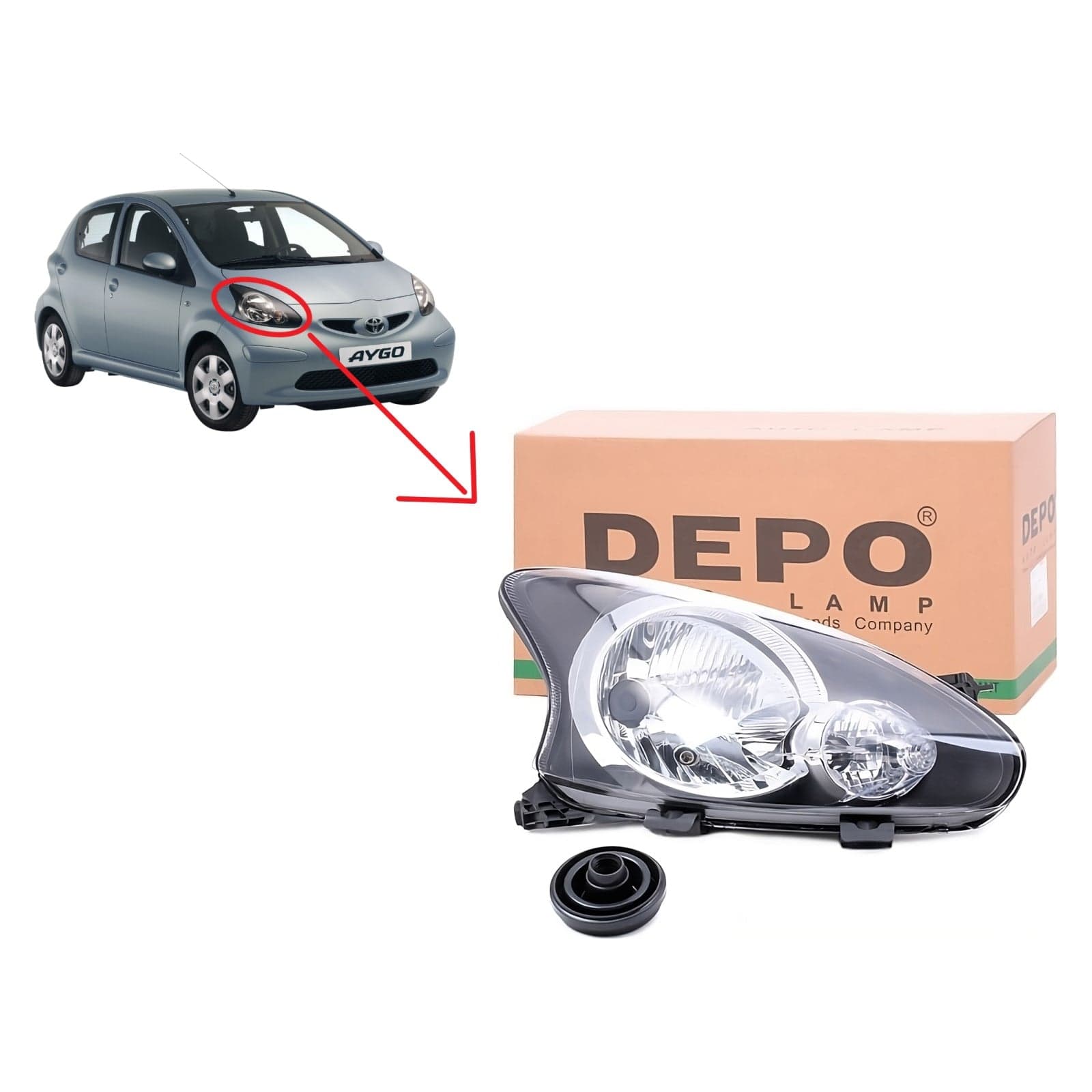 Faro Anteriore Toyota Aygo Depo 23920 H4 Omologato ECE Assale Anteriore Destro