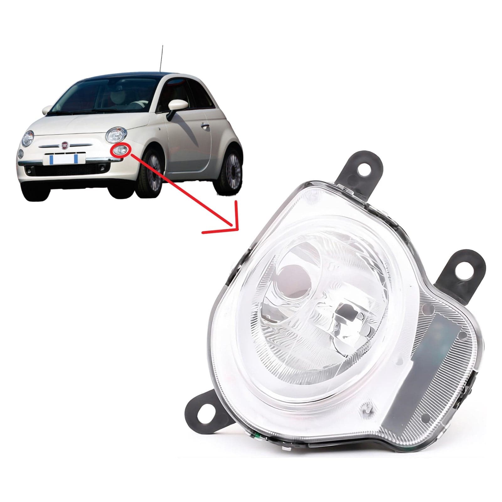 Faro Anteriore Inferiore Depo 21060 per Fiat 500 Lampade H1 Luce Abbagliante ECE