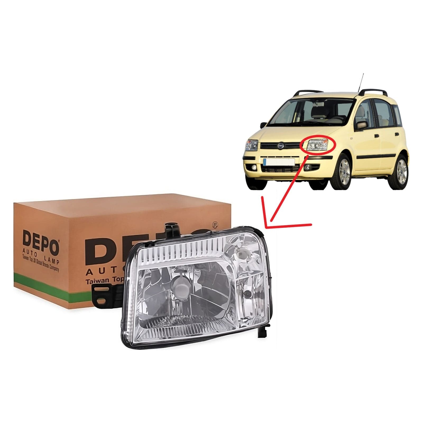Faro Anteriore Per FIAT Panda II 169 Depo 36450 Sinistro H4 Con Lampeggiatore