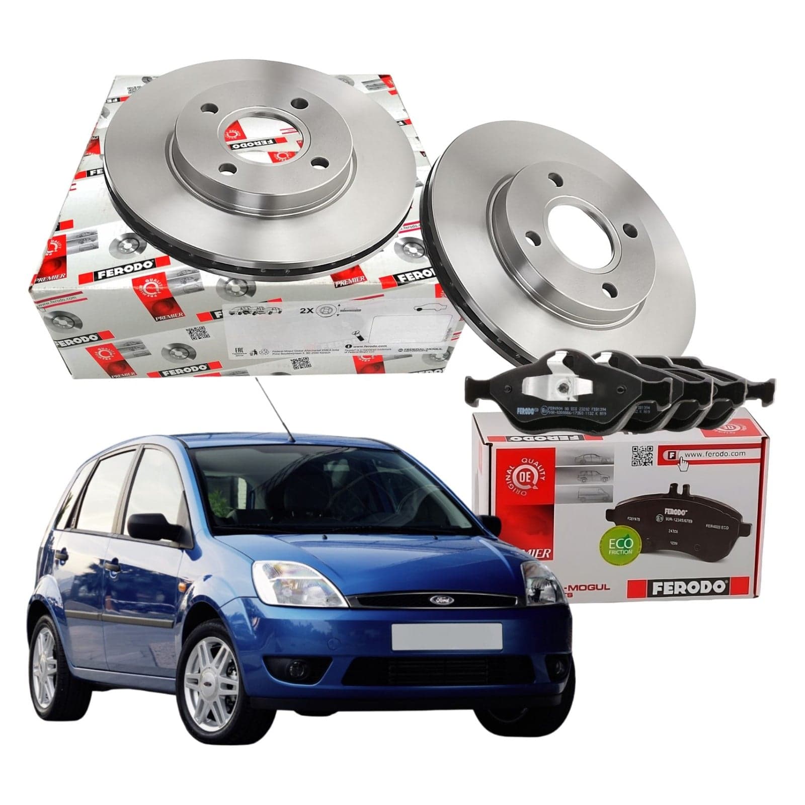 Dischi e pastiglie freno anteriori Ferodo per Ford Fiesta V DDF1072 FDB1394