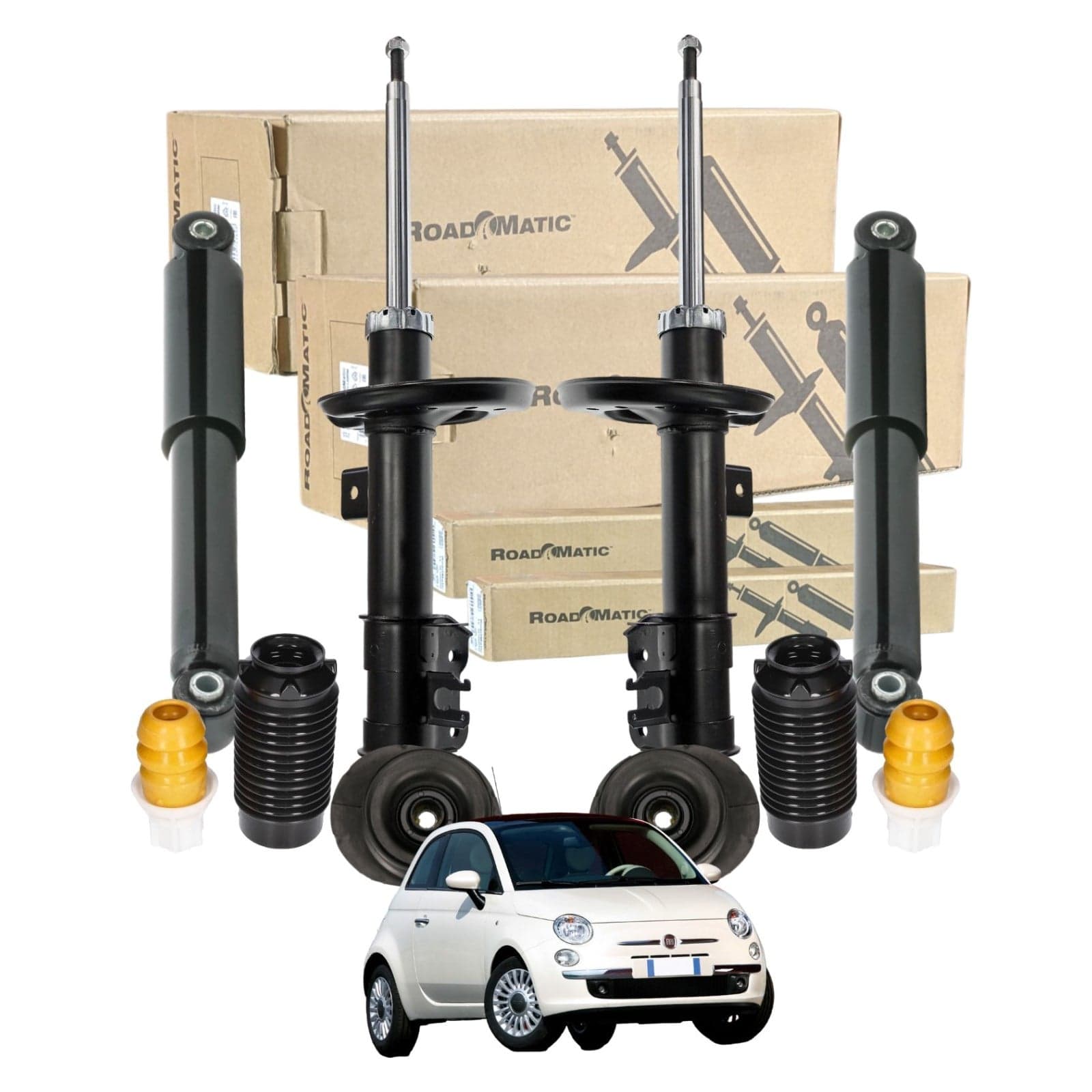 Kit 4 Ammortizzatori Monroe Roadmatic Per Fiat 500 + Supporti e Tamponi