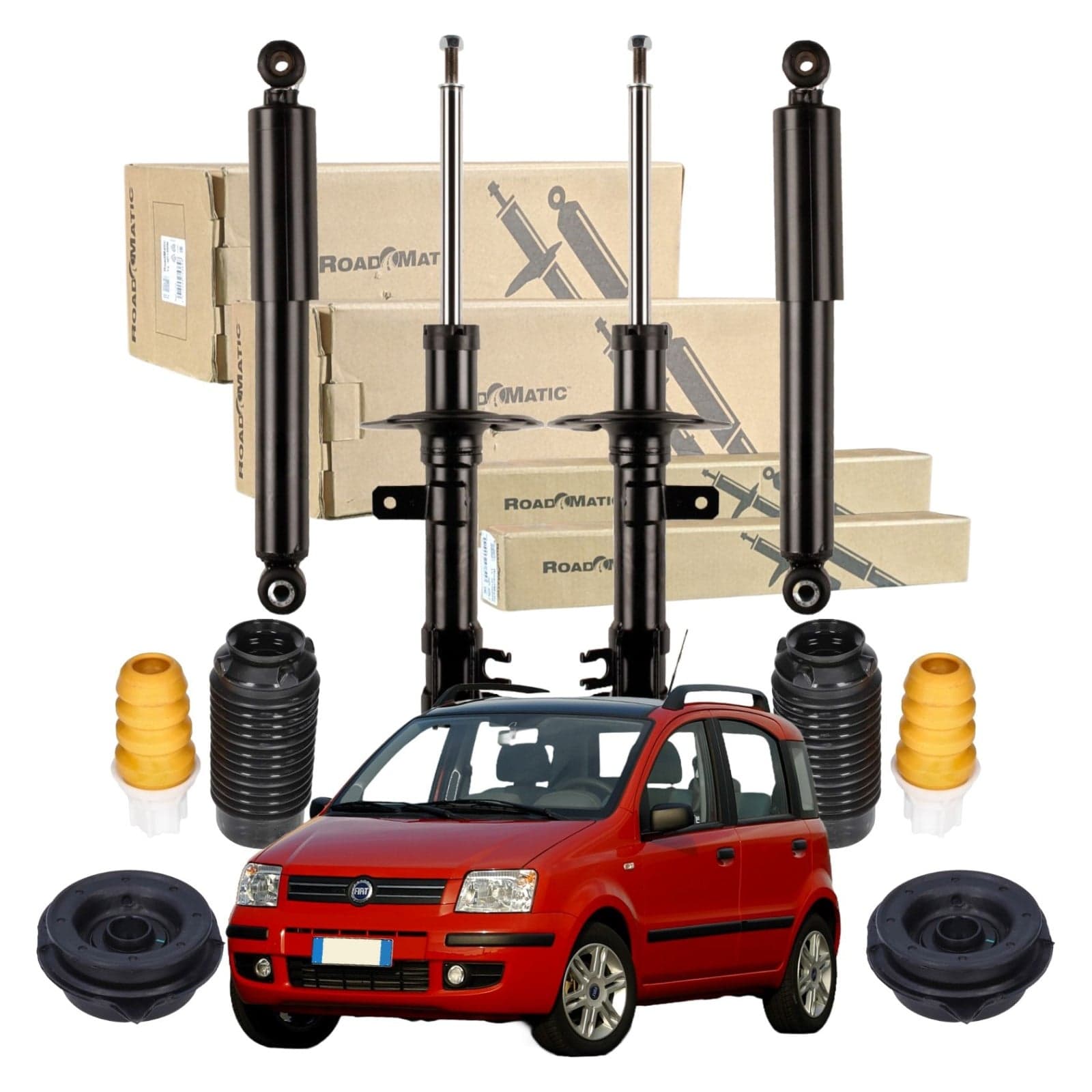 KIT 4 Ammortizzatori Monroe Roadmatic + Tamponi + Supporti per Fiat Panda 169
