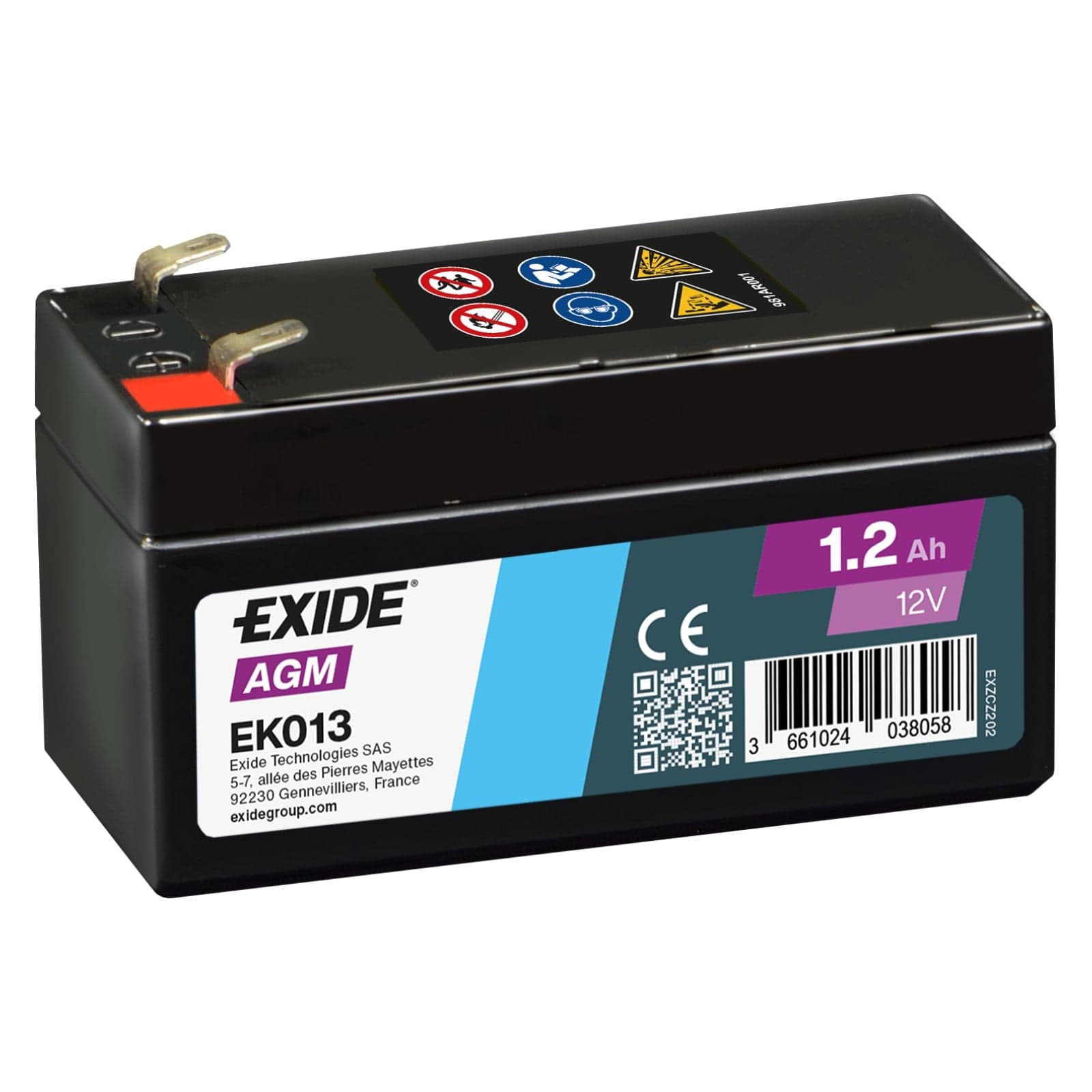 Batteria Exide EK013 12V 1.2Ah 18A AGM Ausiliaria Mercedes e Land Rover