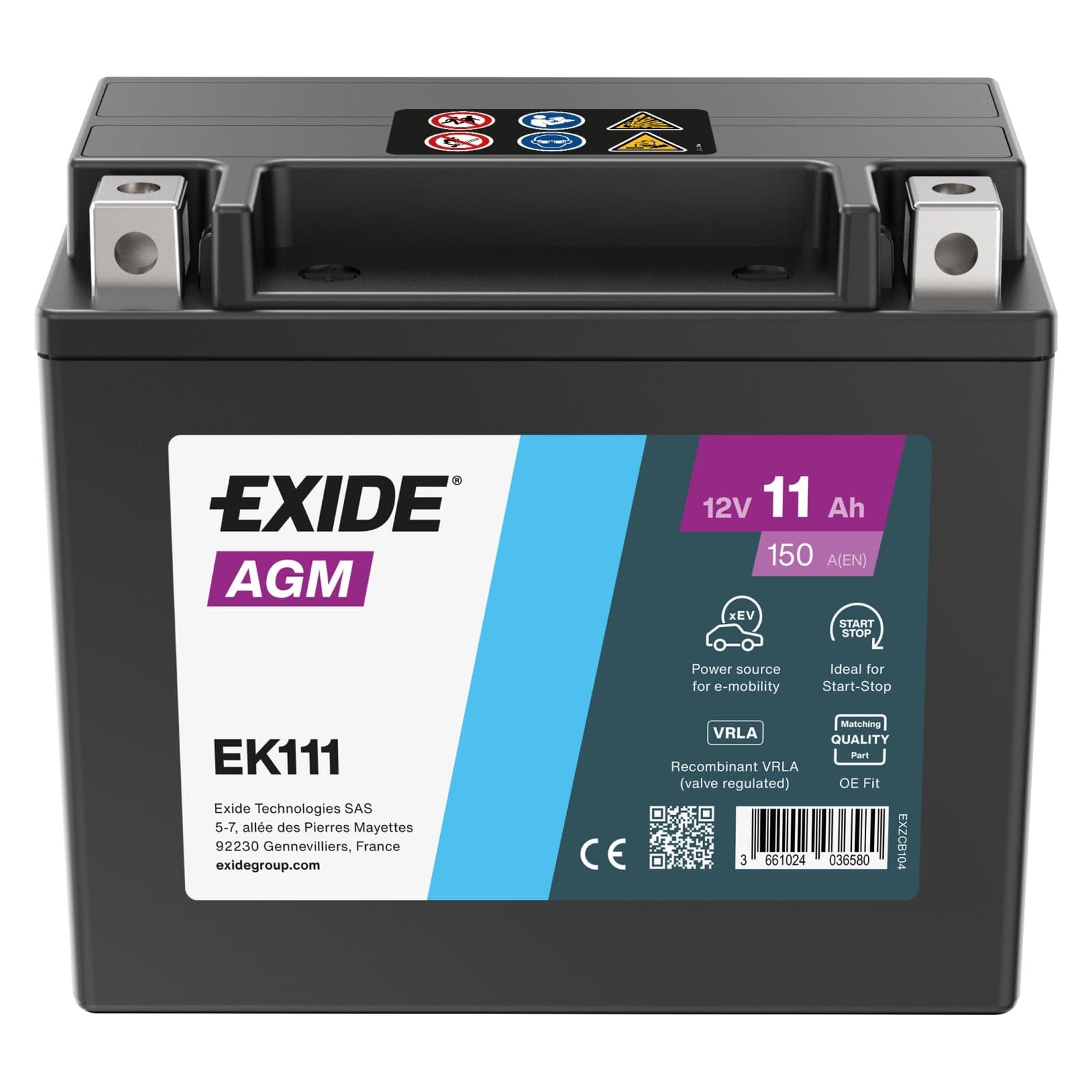 Batteria Ausiliaria Exide EK111 12V 11Ah 150A AGM - Ricambio Mercedes Volvo VW