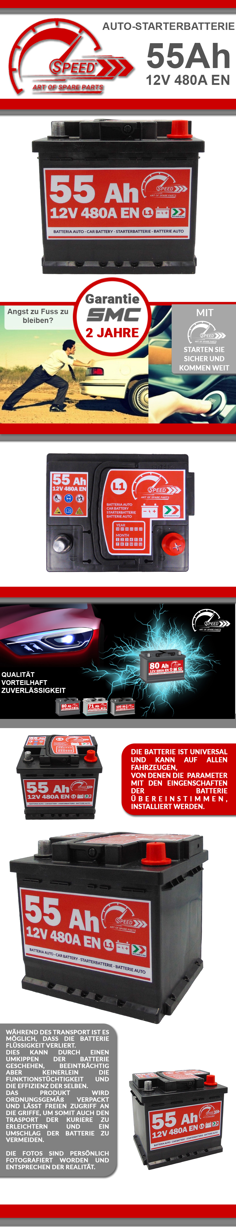 Batterie Starterbatterie Autobatterie Speed L155 12V 54Ah 55Ah