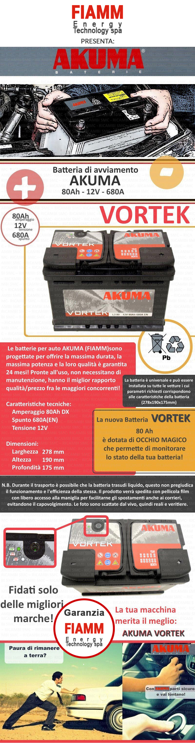 BATTERIA AUTO AKUMA 80 AH VORTEK = BOSCH 74 AH 12V 680A EN ORIGINALE NUOVA