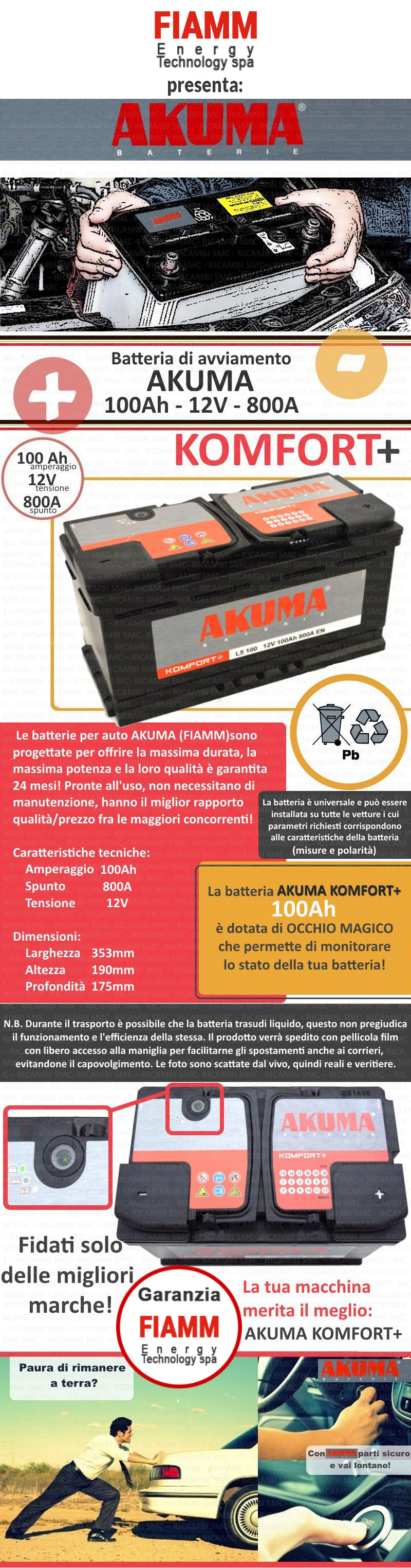 BATTERIA AUTO AKUMA = FIAMM 100 AH 12V 800A EN ORIGINALE NUOVA AUDI Q7