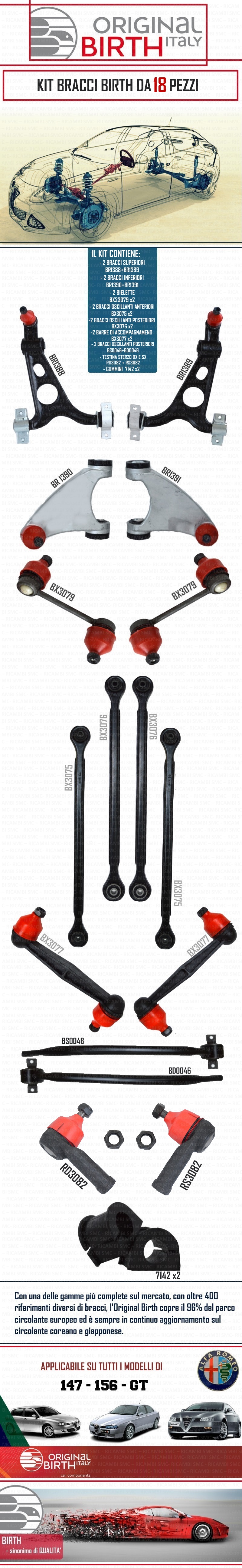 Braccio oscillante POST dx//sx BIRTH BX3076 ALFA ROMEO 147 1.9 JTD
