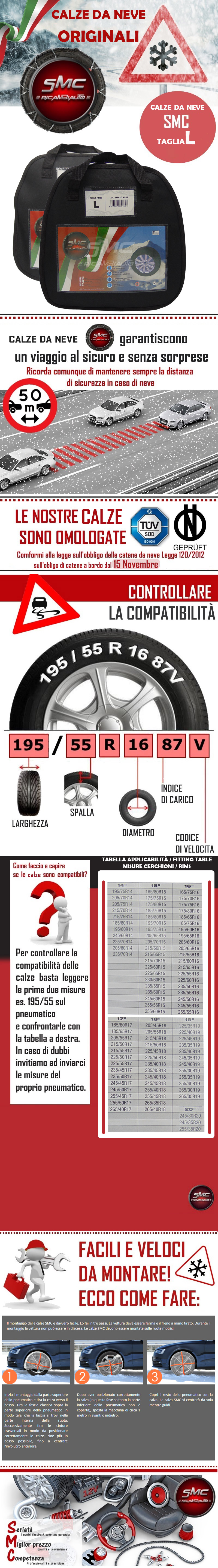 CALZE DA NEVE OMOLOGATE SMC PER PNEUMATICI 215//70 R 15 TAGLIA L