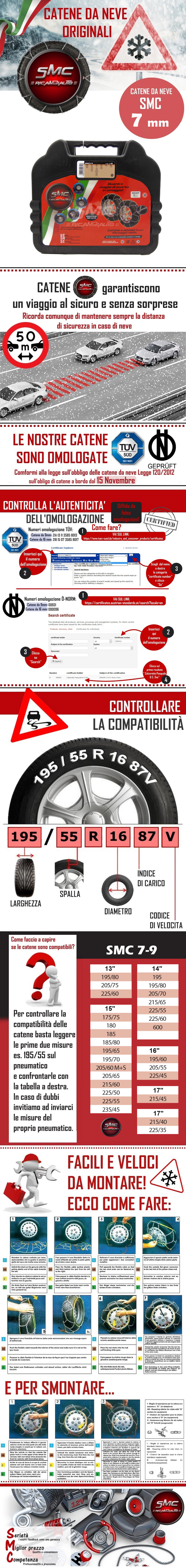 CATENE DA NEVE OMOLOGATE SMC 7mm PER PNEUMATICI 225//50 R 18 GRUPPO 120