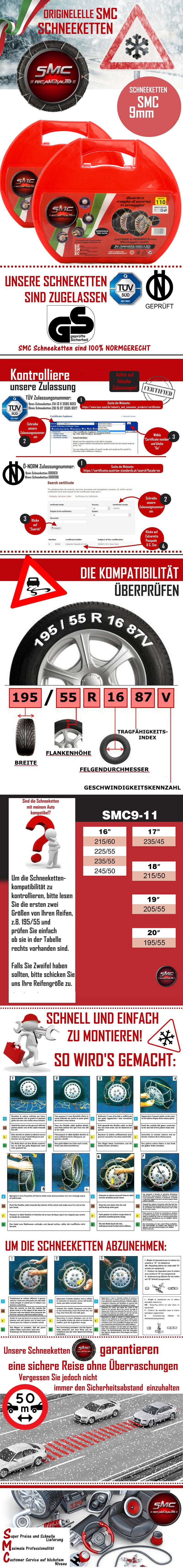 Schneeketten SMC Ö-Norm 5117 TÜV 9mm 215 60 R 16 GRUPPE 110