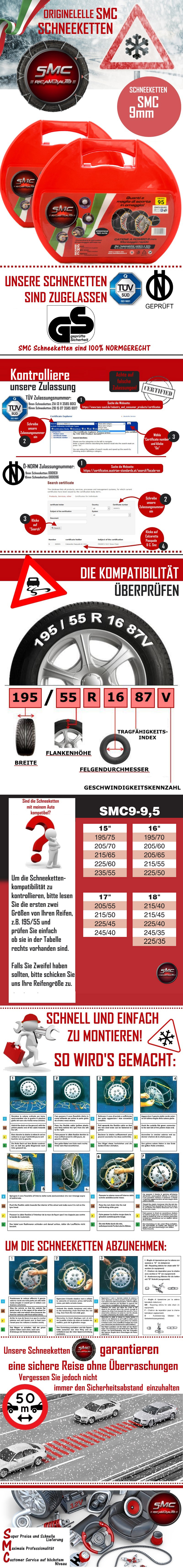 Schneeketten SMC Ö-Norm 5117 TÜV 9mm 195/55 R 16 GRUPPE 80