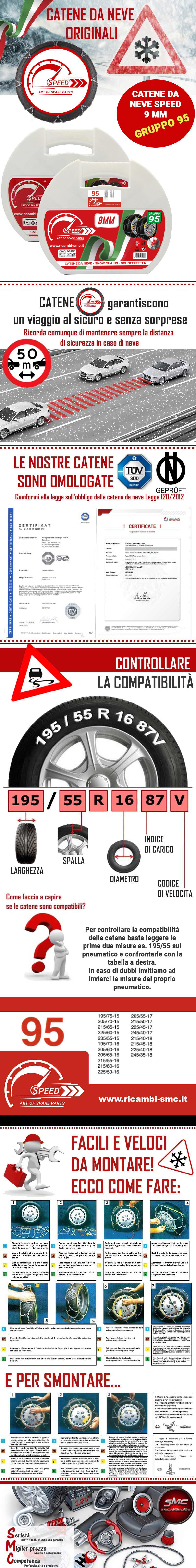 CATENE DA NEVE OMOLOGATE SMC 9mm PER GOMME 215 50 R 17 GRUPPO 95