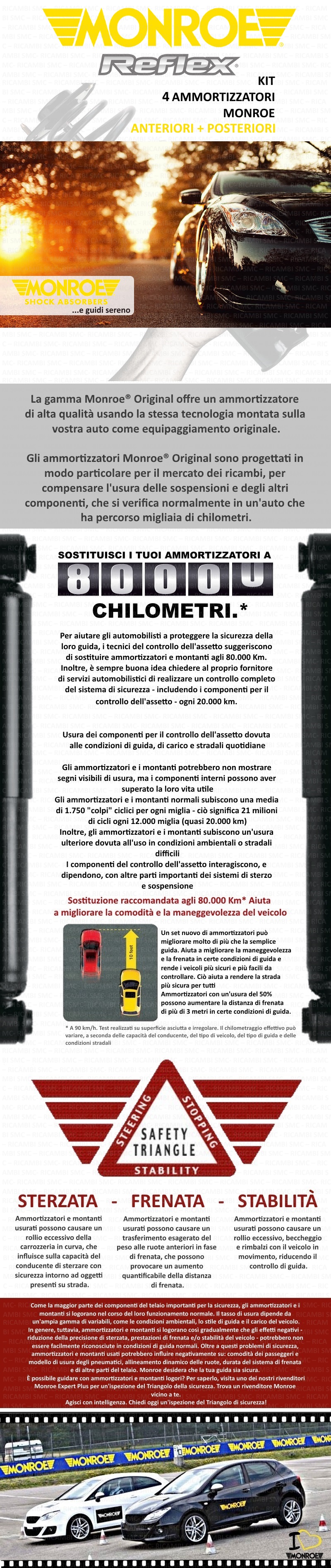 POSTERIORI E4953 + E1281 KIT 4 AMMORTIZZATORI ORIGINALI MONROE REFLEX RINFORZATI ANTERIORI
