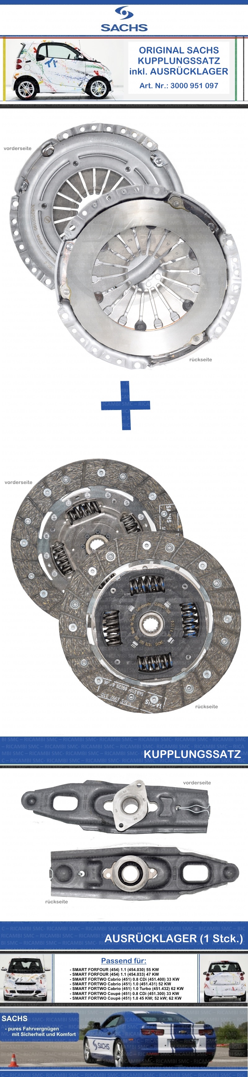 451 3000951097 SACHS kupplungssatz SMART FORTWO Coupe 1.0 45KW//52KW