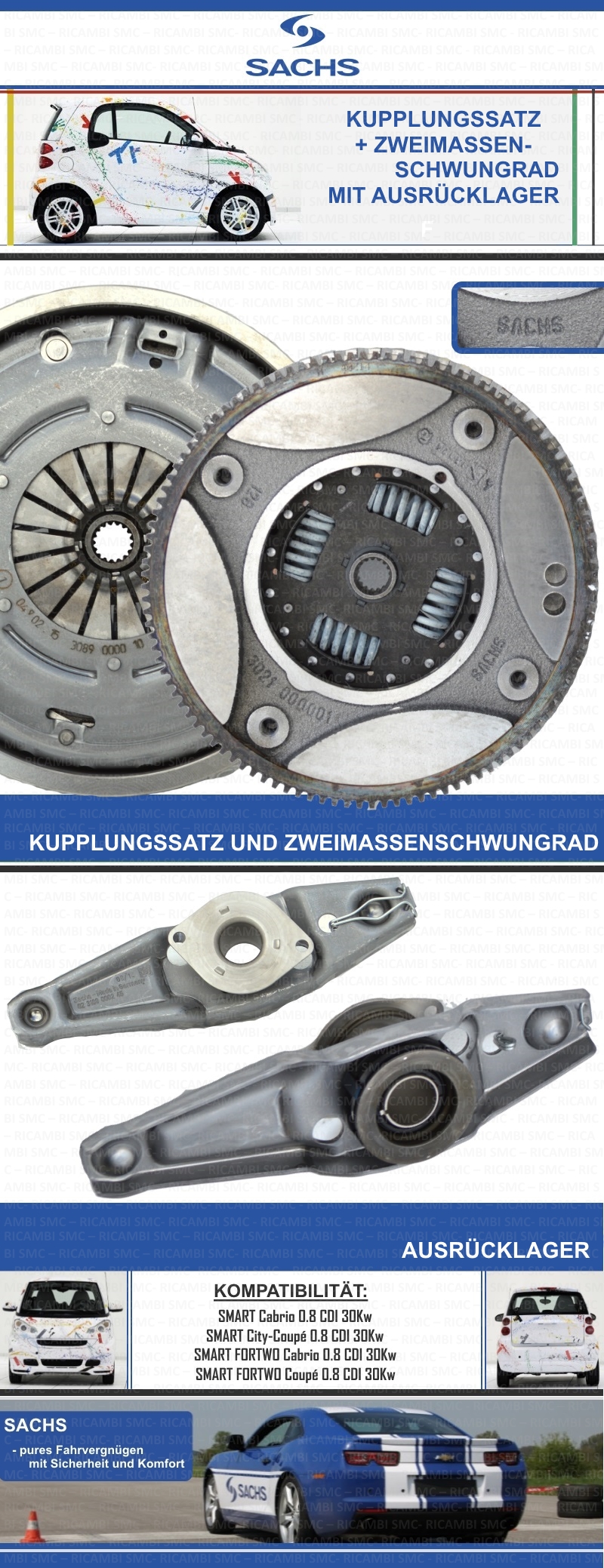 SACHS 3089000010 Kupplungssatz Zweimassenschwungrad Ausrücklager Smart 0.8 CDI
