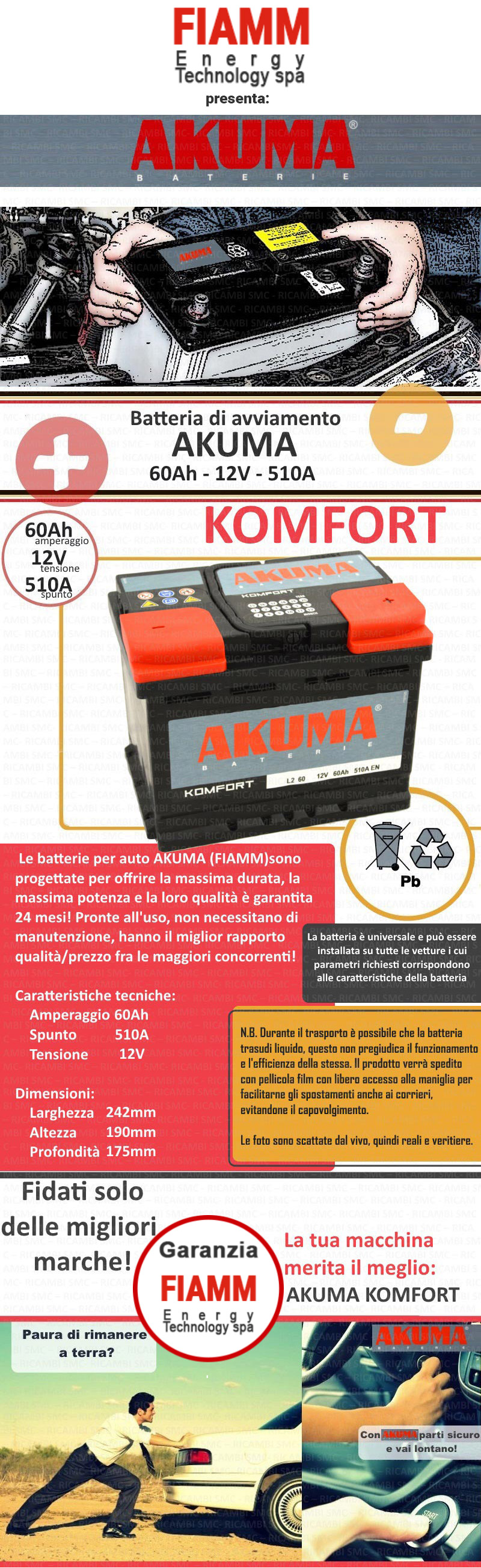 Akuma BATTERIA AUTO AKUMA = FIAMM 44 AH 12V 360A EN ORIGINALE OPEL ASTRA F STATION W. 
