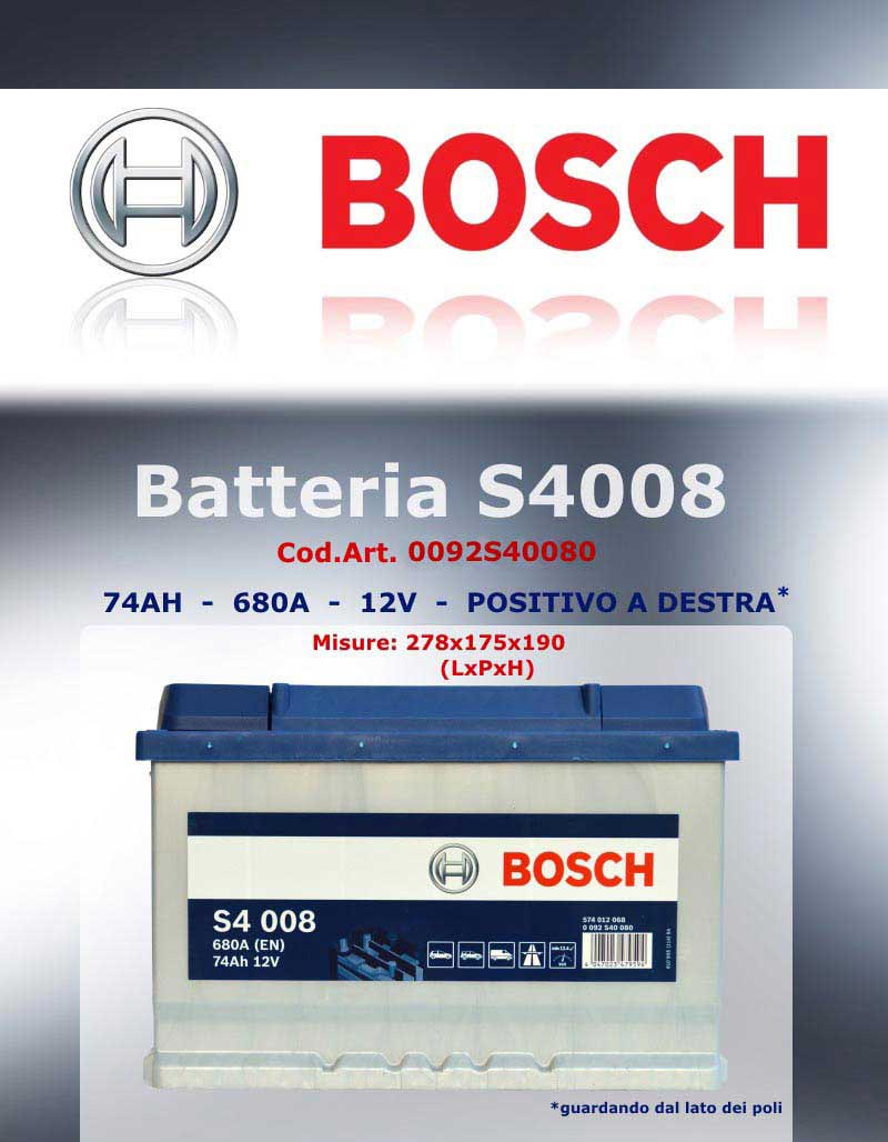 Batteria auto BOSCH 12V 74Ah 680A - Ricambi auto SMC