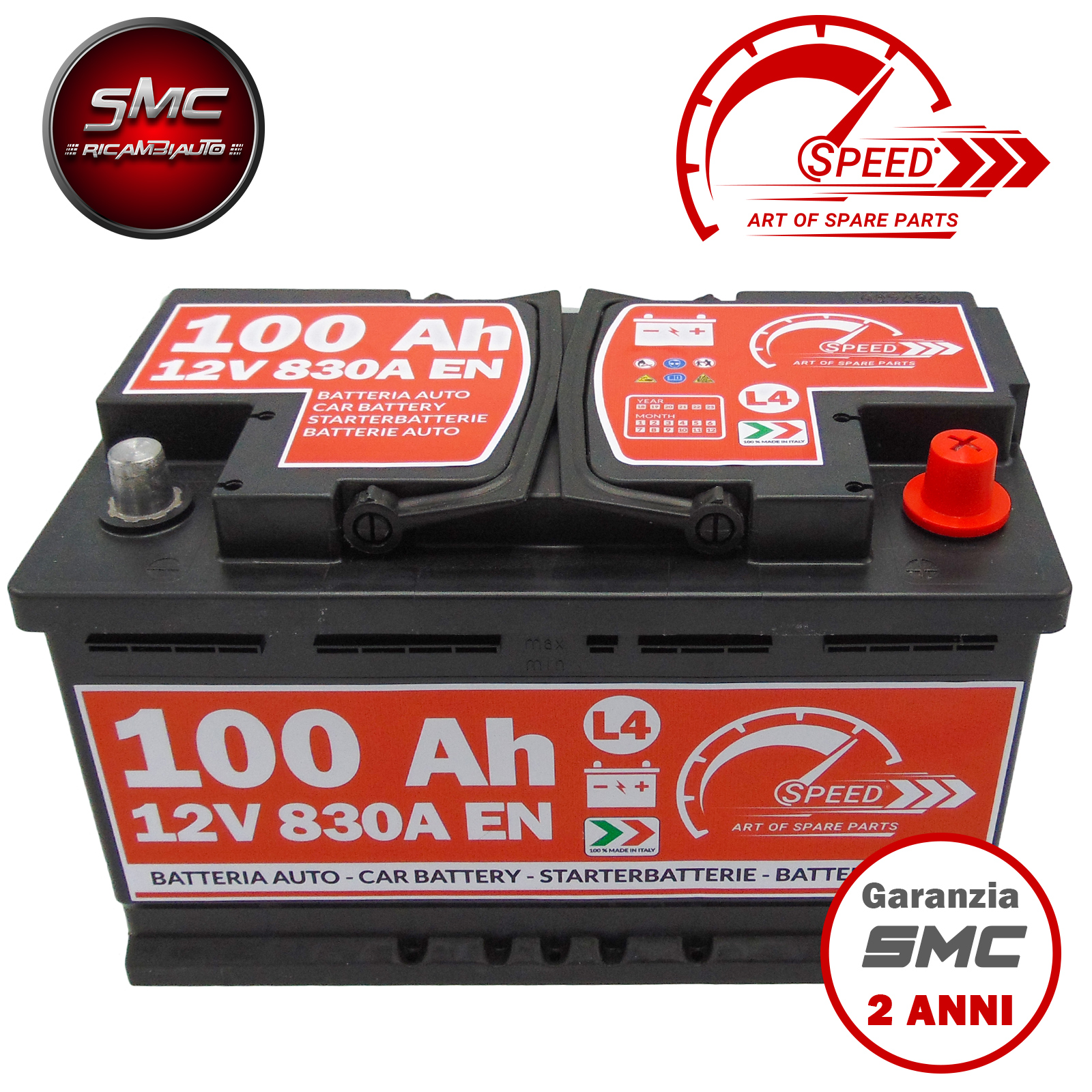 Batteria auto SPEED 100Ah L4 830A 12V 315x175x190 - Ricambi auto SMC