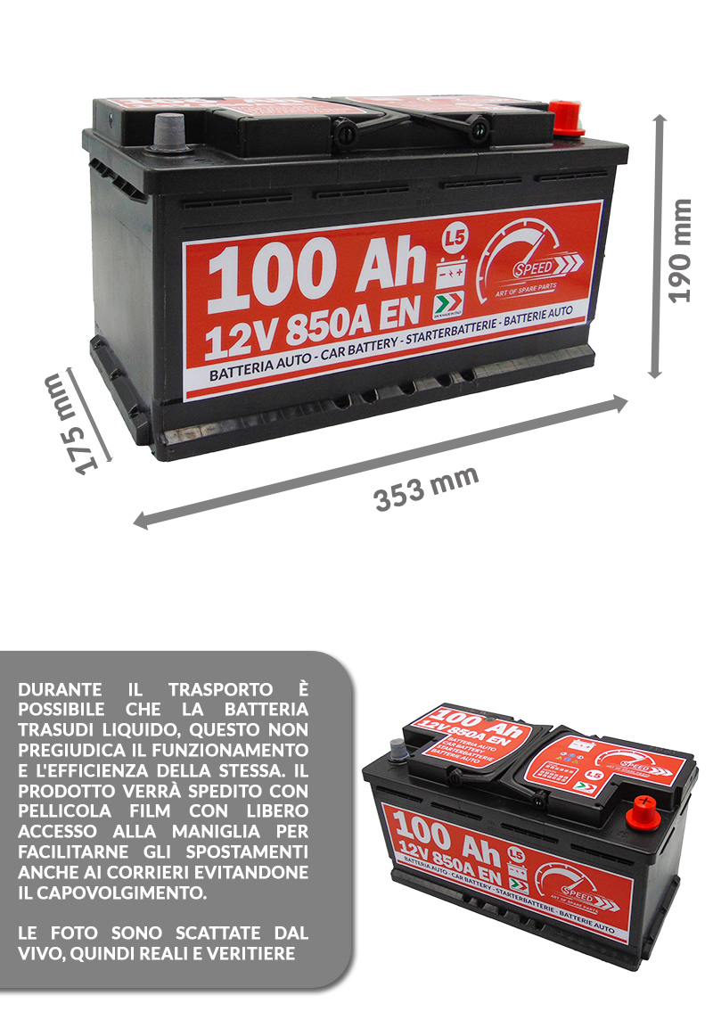 Volvo BATTERIA AUTO 100 Ah 850A SpuntoGaranzia Italia315x175x190100Ah 
