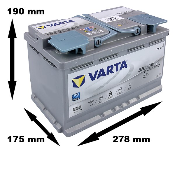 Varta Silver Dynamic A7 (E39) xEV AGM 12v 70Ah 760CCA Type 096 Car Battery, AGM Batteries, Batteries by Type