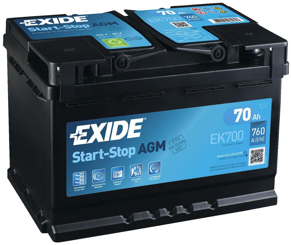 Autobatterie 12V 70Ah 760 A/EN AGM Start-Stop (ex E39) Varta A7