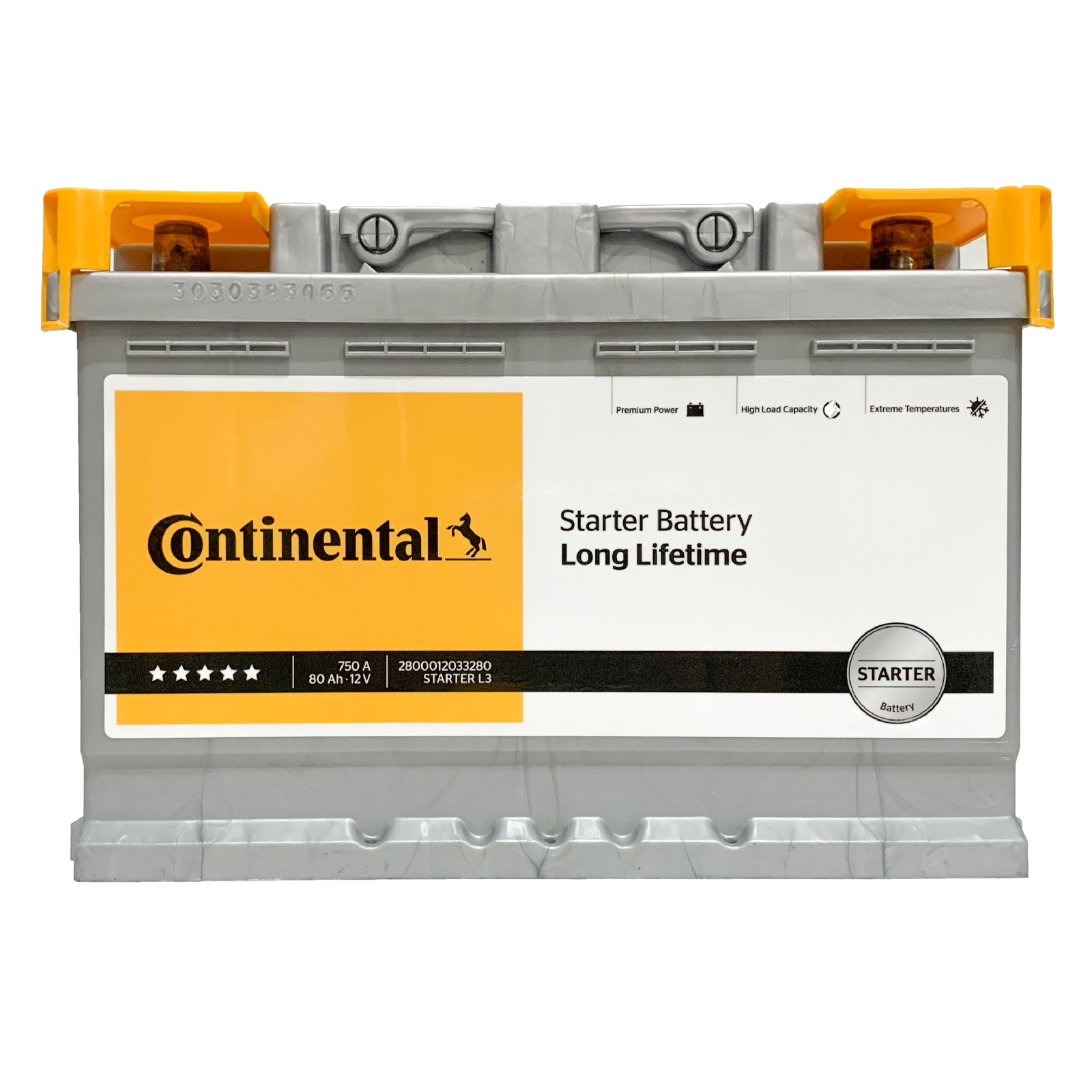 Continental 2800012023280 Starter Batterie 12V 80Ah 750A B13 Blei-Kalzium- Batterie (Pb/Ca), Bleiakkumulator
