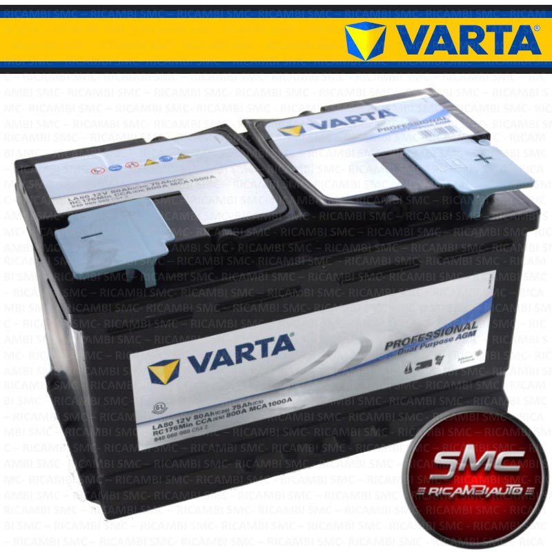 Batteria Auto Varta 840080080 80Ah 800A Ricambi auto SMC