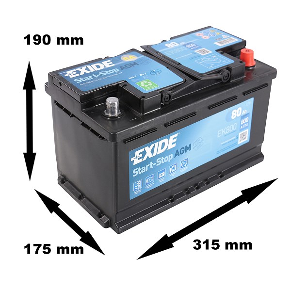 EK800 EXIDE Start-Stop AGM 12V/80Ah 800A (EN) OEM Technology = Varta