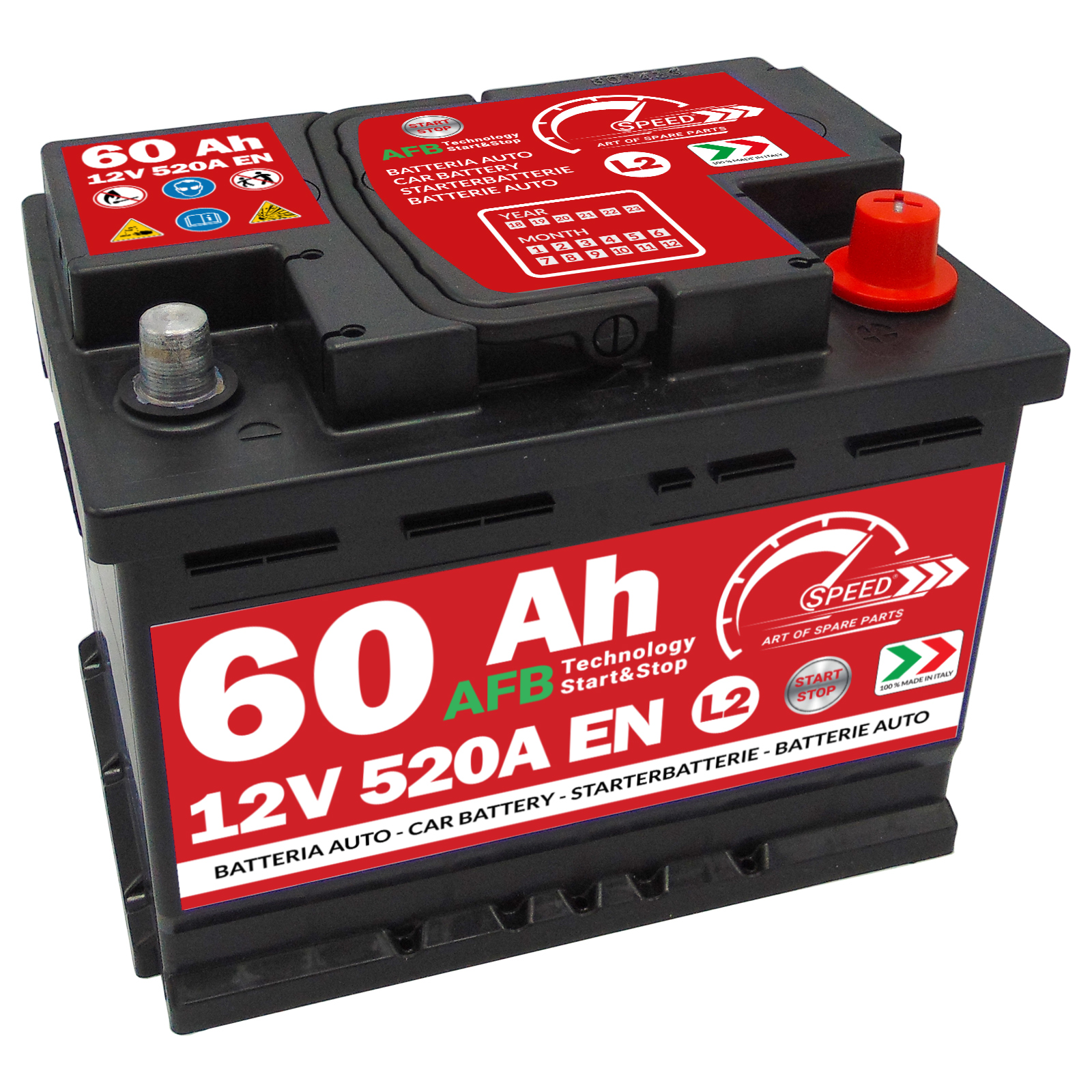 Batteria Auto Speed L2 60Ah 520A 12V AFB Start & Stop = Fiamm TR520 Exide  EL600